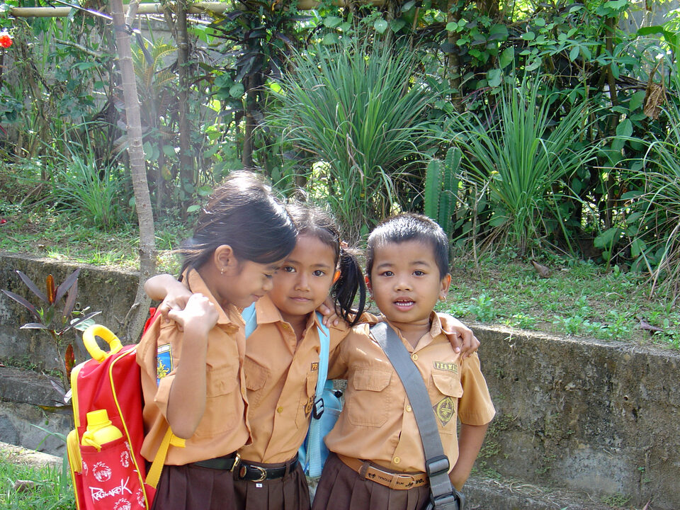 Balinese school children on their way home