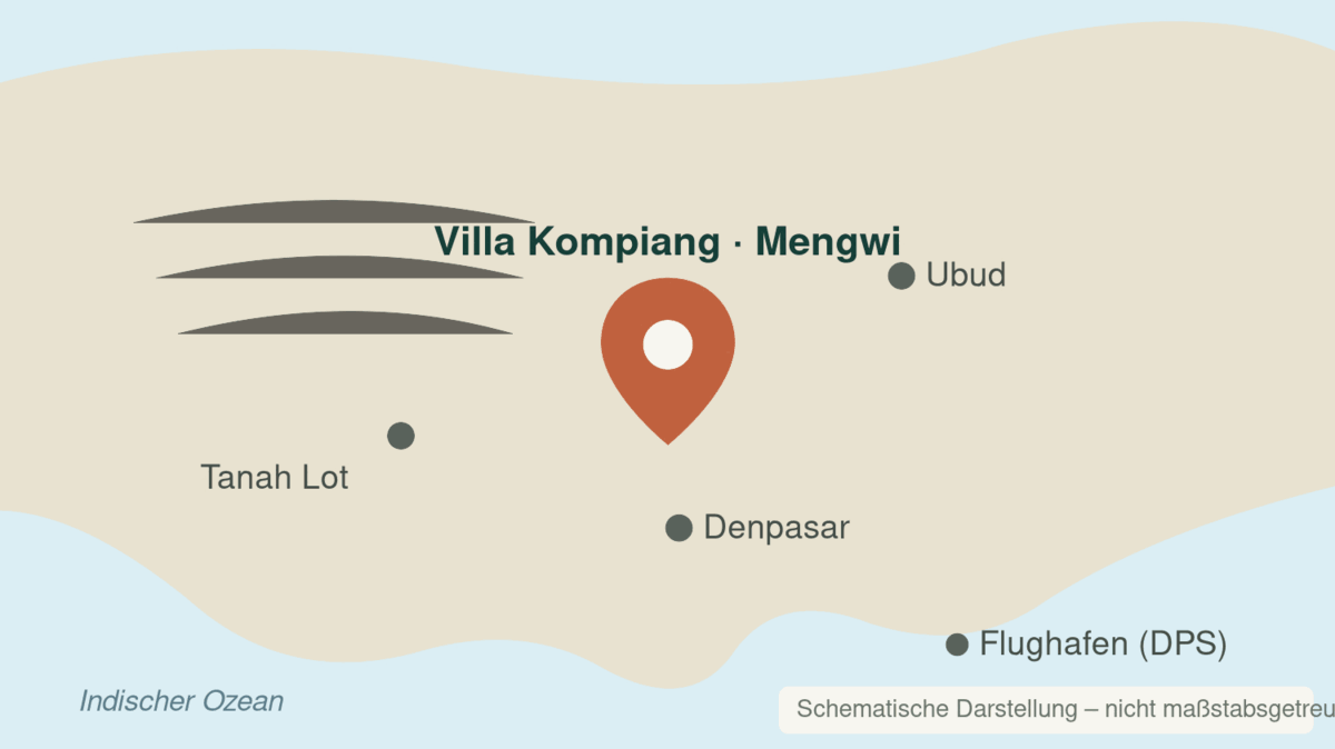 Sketch map: location of Villa Kompiang in Mengwi, Bali